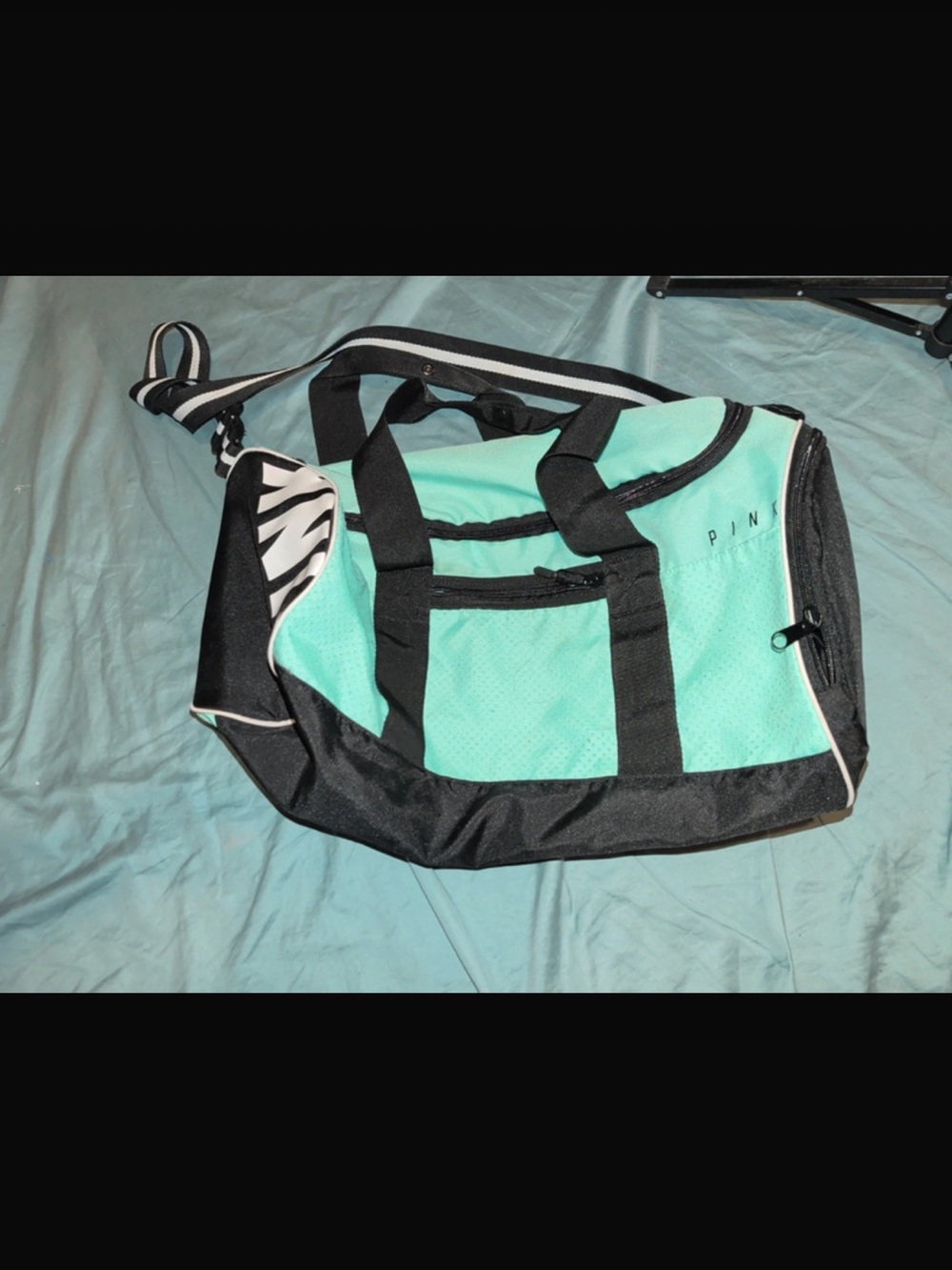 PINK Victoria's Secret Mint Teal and Black Duffel with Zebra Accent